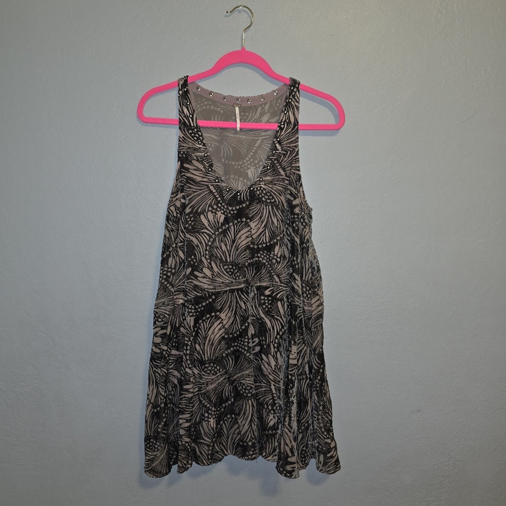 Free People Brown Velvet Burnout Stud Swing Mini Dress Festival Club Boho Sz XS